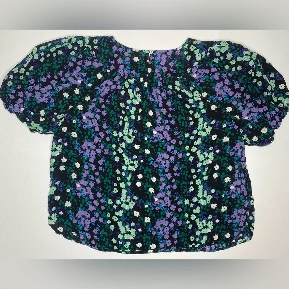 LOFT Floral Print Puff Sleeve Shirred Yoke Top Model Blend Sz Lg Like New